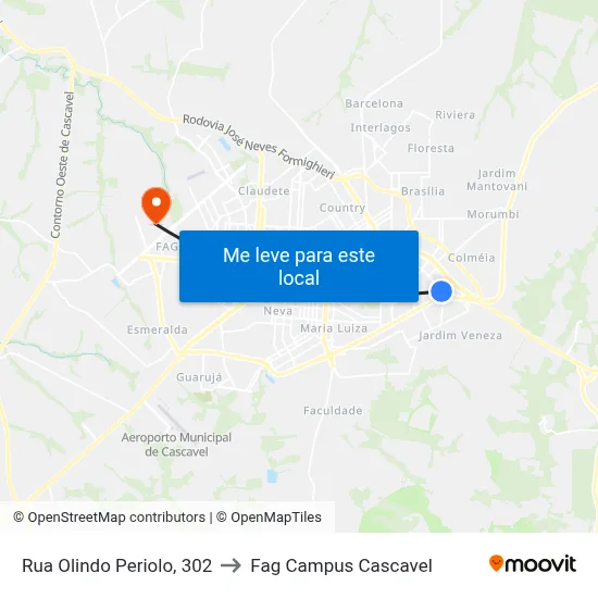 Rua Olindo Periolo, 302 to Fag Campus Cascavel map