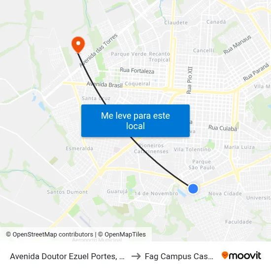 Avenida Doutor Ezuel Portes, 21145 to Fag Campus Cascavel map