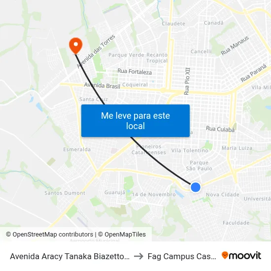 Avenida Aracy Tanaka Biazetto, 10410 to Fag Campus Cascavel map