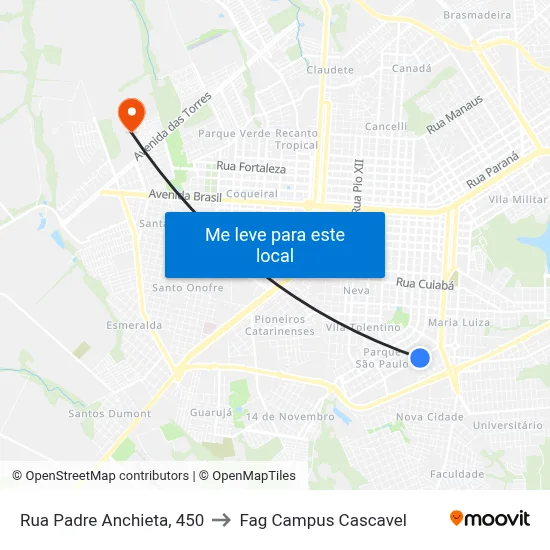 Rua Padre Anchieta, 450 to Fag Campus Cascavel map