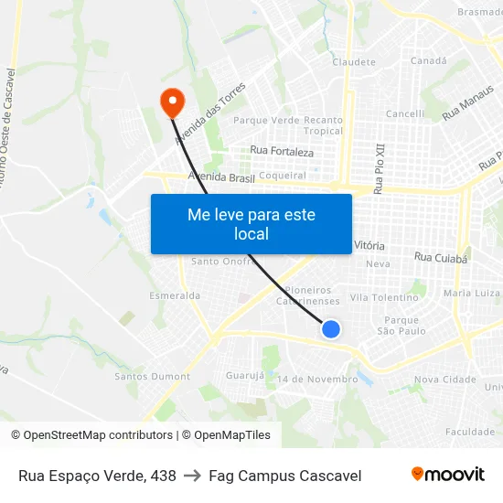 Rua Espaço Verde, 438 to Fag Campus Cascavel map