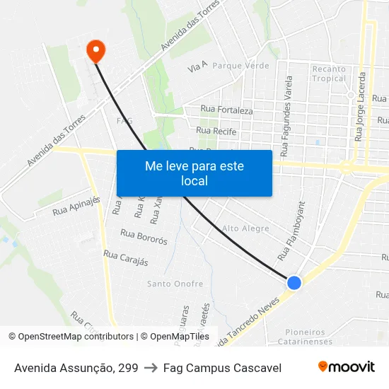 Avenida Assunção, 299 to Fag Campus Cascavel map