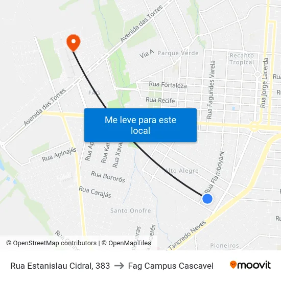 Rua Estanislau Cidral, 383 to Fag Campus Cascavel map