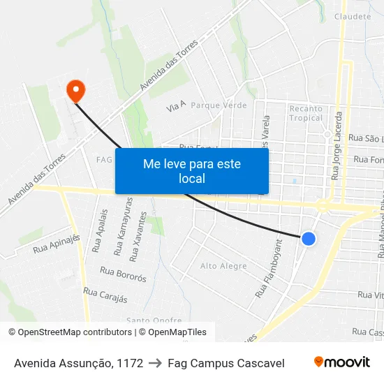 Avenida Assunção, 1172 to Fag Campus Cascavel map