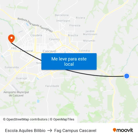 Escola Aquiles Bilibio to Fag Campus Cascavel map