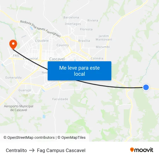 Centralito to Fag Campus Cascavel map