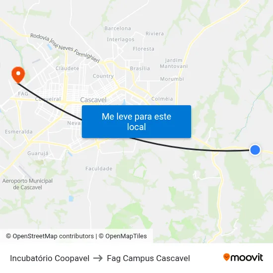 Incubatório Coopavel to Fag Campus Cascavel map