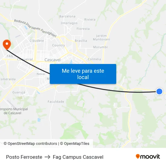 Posto Ferroeste to Fag Campus Cascavel map