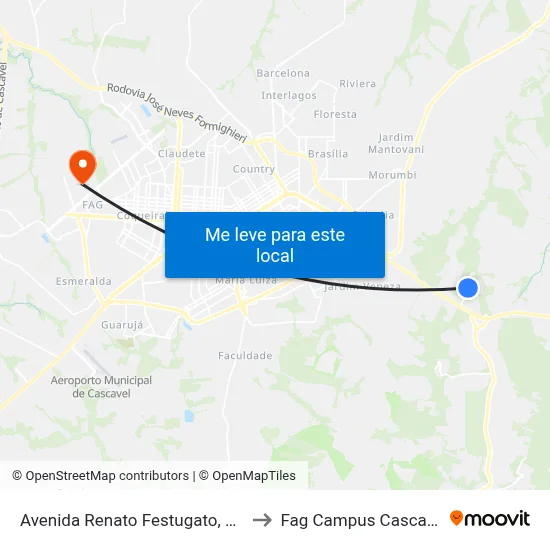 Avenida Renato Festugato, 661 to Fag Campus Cascavel map