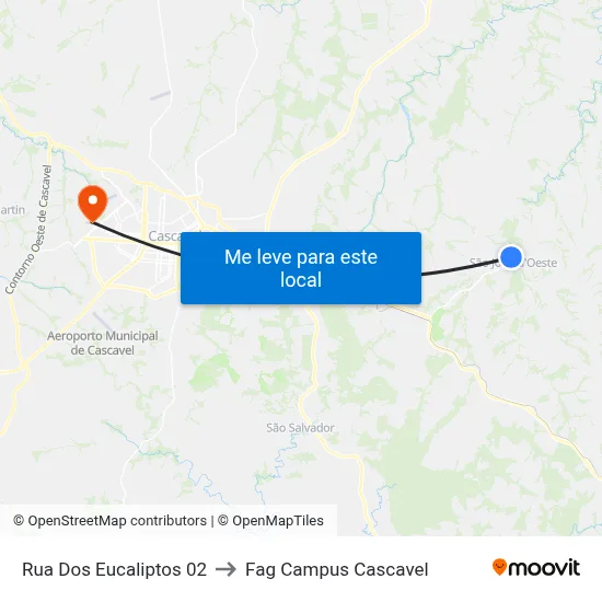 Rua Dos Eucaliptos 02 to Fag Campus Cascavel map