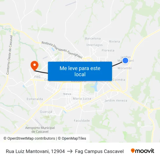 Rua Luiz Mantovani, 12904 to Fag Campus Cascavel map