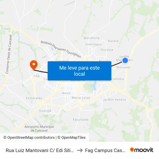 Rua Luiz Mantovani C/ Edi Siliprandi to Fag Campus Cascavel map