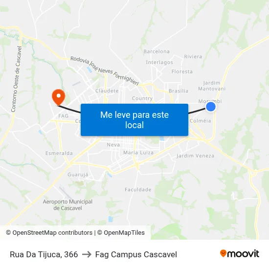 Rua Da Tijuca, 366 to Fag Campus Cascavel map