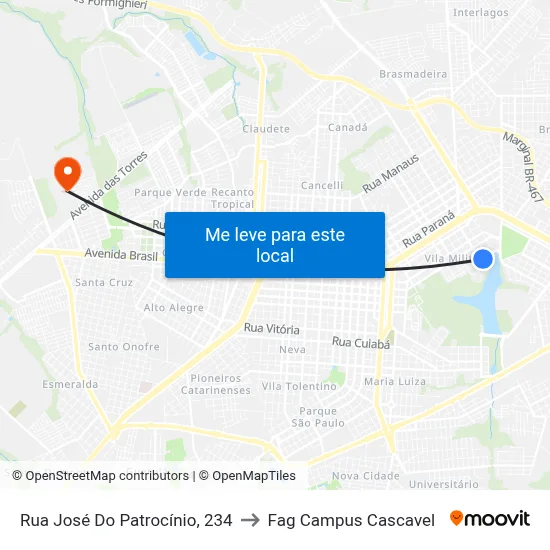 Rua José Do Patrocínio, 234 to Fag Campus Cascavel map