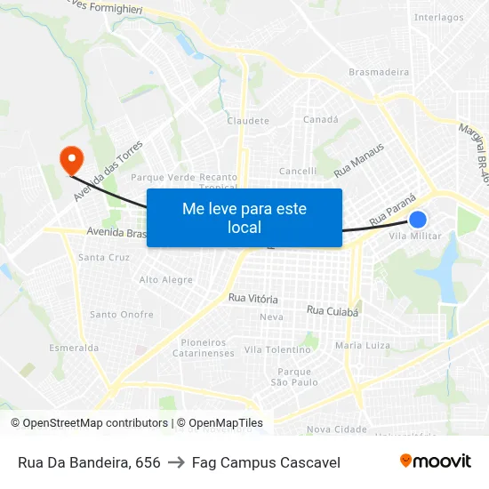 Rua Da Bandeira, 656 to Fag Campus Cascavel map