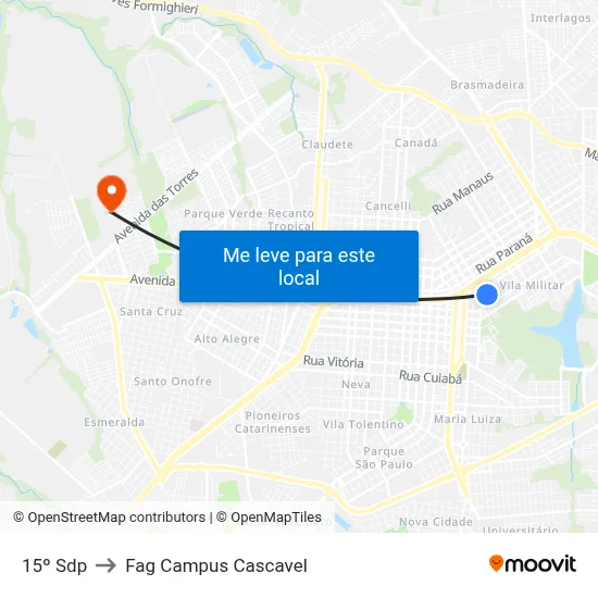 15º Sdp to Fag Campus Cascavel map