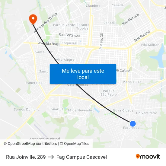 Rua Joinville, 289 to Fag Campus Cascavel map