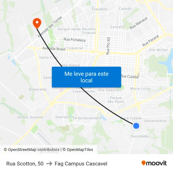 Rua Scotton, 50 to Fag Campus Cascavel map