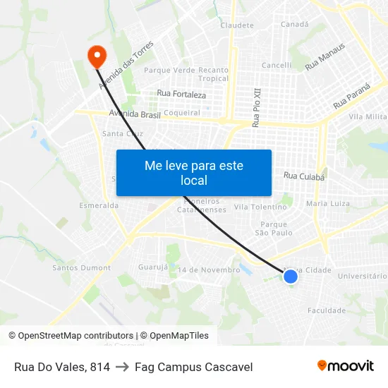 Rua Do Vales, 814 to Fag Campus Cascavel map