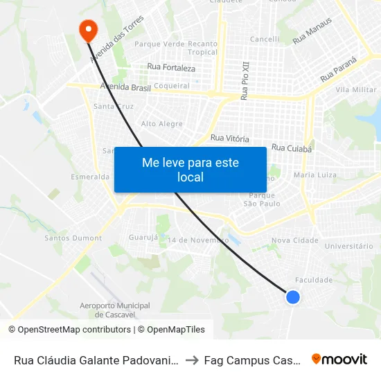 Rua Cláudia Galante Padovani, 1729 to Fag Campus Cascavel map