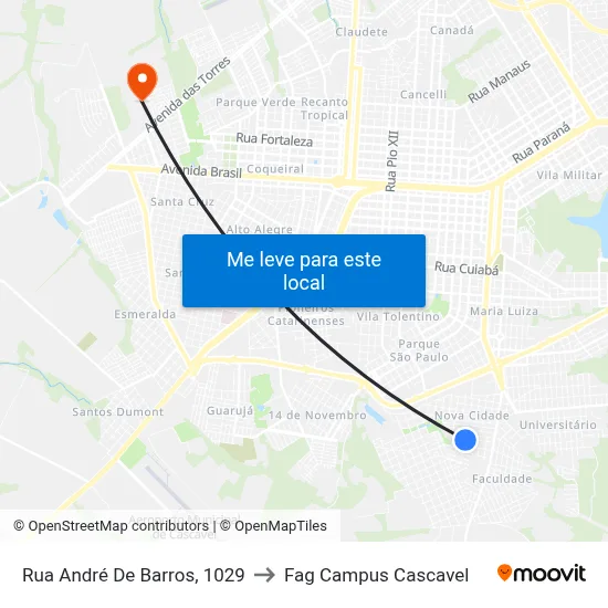 Rua André De Barros, 1029 to Fag Campus Cascavel map