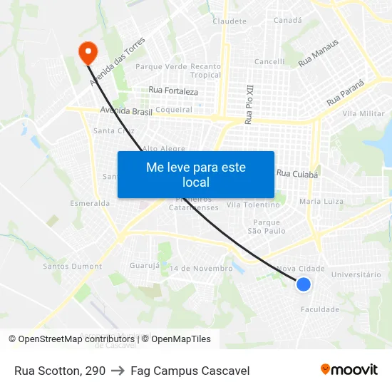 Rua Scotton, 290 to Fag Campus Cascavel map