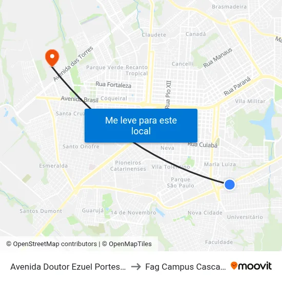 Avenida Doutor Ezuel Portes, 50 to Fag Campus Cascavel map
