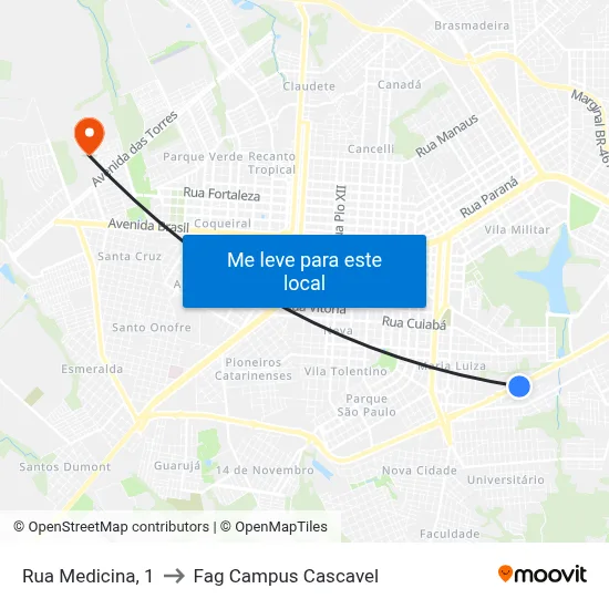 Rua Medicina, 1 to Fag Campus Cascavel map