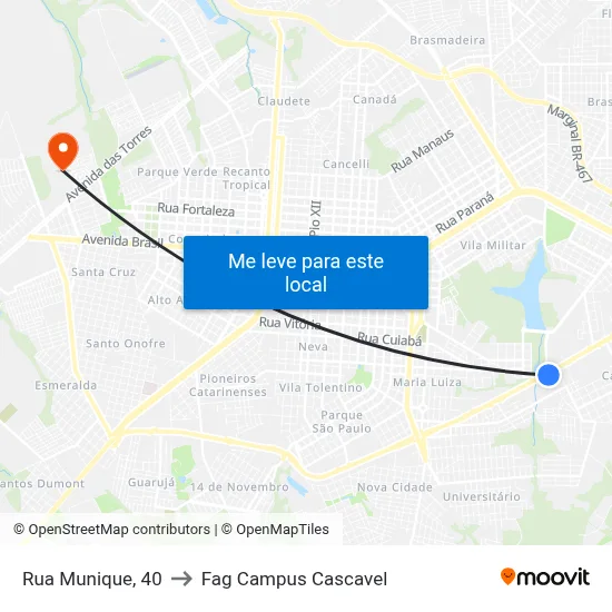 Rua Munique, 40 to Fag Campus Cascavel map