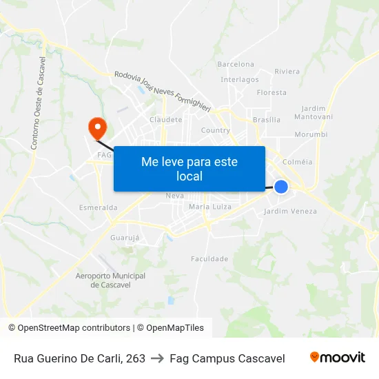 Rua Guerino De Carli, 263 to Fag Campus Cascavel map
