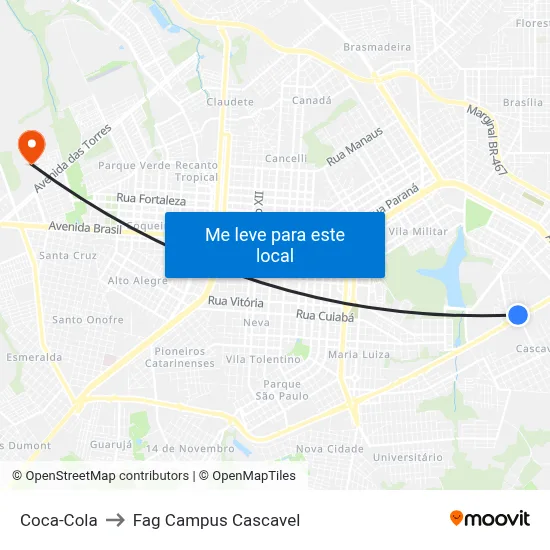 Coca-Cola to Fag Campus Cascavel map