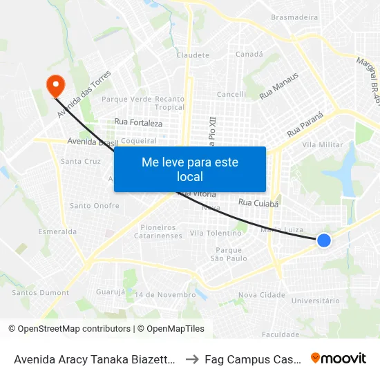 Avenida Aracy Tanaka Biazetto, 6356 to Fag Campus Cascavel map