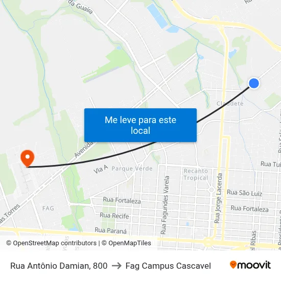 Rua Antônio Damian, 800 to Fag Campus Cascavel map