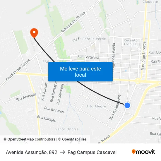 Avenida Assunção, 892 to Fag Campus Cascavel map