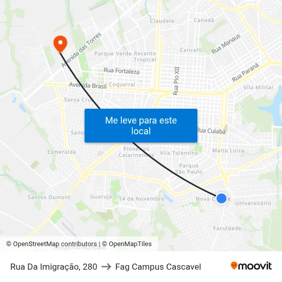 Rua Da Imigração, 280 to Fag Campus Cascavel map