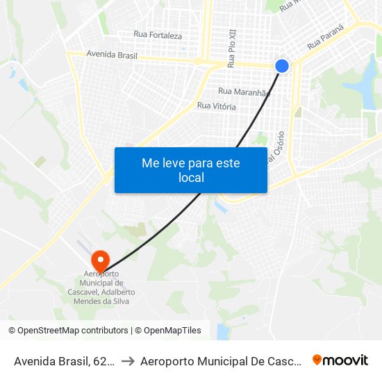 Avenida Brasil, 6250 to Aeroporto Municipal De Cascavel map