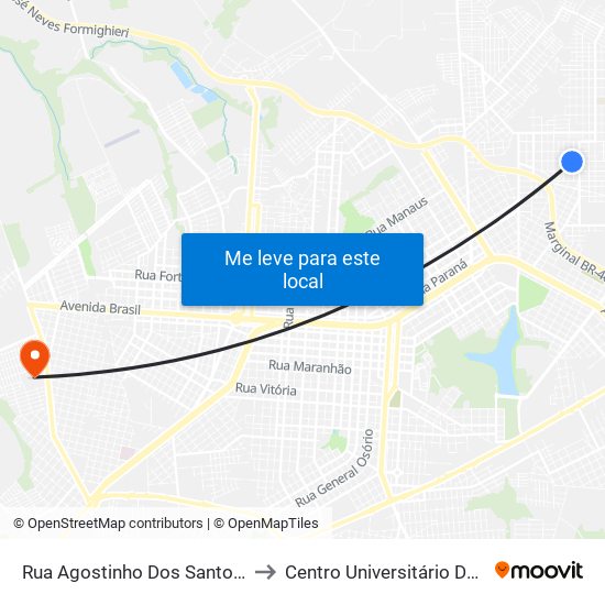 Rua Agostinho Dos Santos, 318-396 to Centro Universitário De Cascavel map