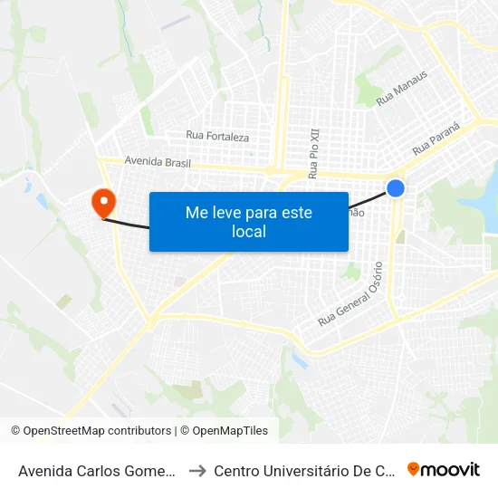 Avenida Carlos Gomes, 3942 to Centro Universitário De Cascavel map