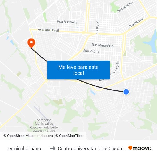 Terminal Urbano Sul to Centro Universitário De Cascavel map