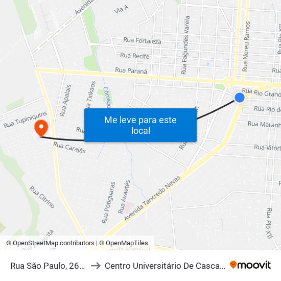 Rua São Paulo, 2600 to Centro Universitário De Cascavel map