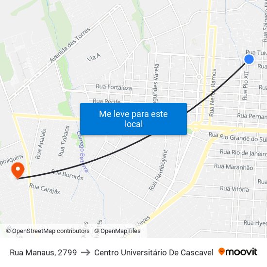 Rua Manaus, 2799 to Centro Universitário De Cascavel map