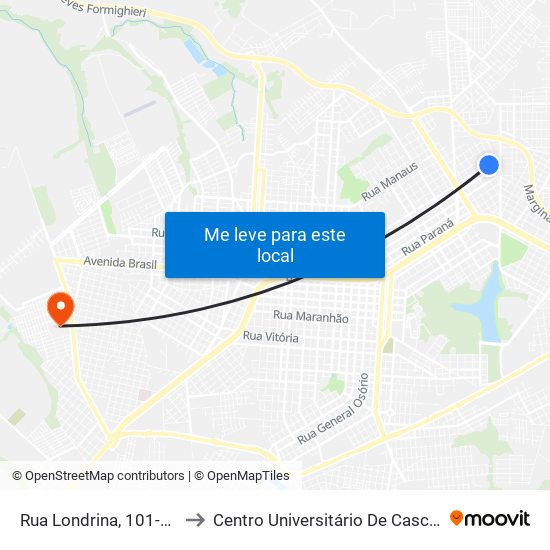 Rua Londrina, 101-149 to Centro Universitário De Cascavel map