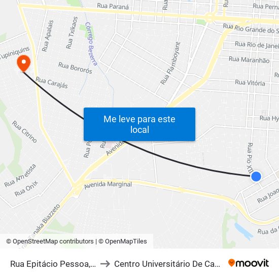 Rua Epitácio Pessoa, 469 to Centro Universitário De Cascavel map