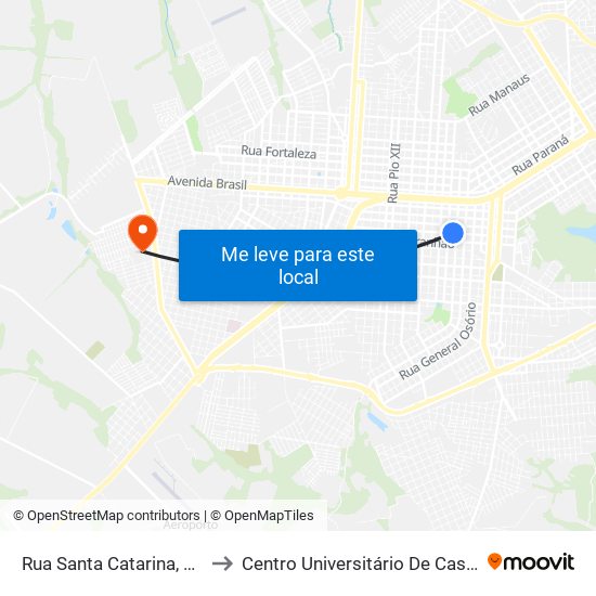 Rua Santa Catarina, 1029 to Centro Universitário De Cascavel map