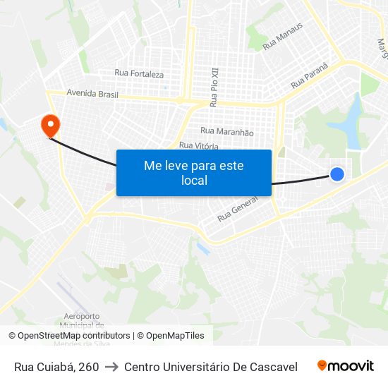 Rua Cuiabá, 260 to Centro Universitário De Cascavel map