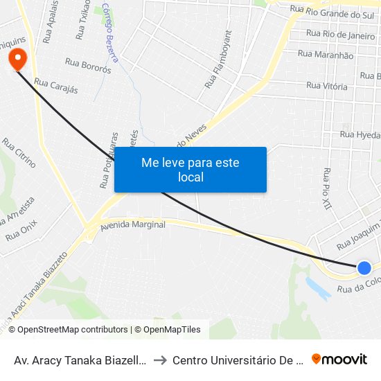 Av. Aracy Tanaka Biazello, 10410 to Centro Universitário De Cascavel map