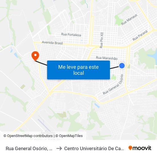Rua General Osório, 2690 to Centro Universitário De Cascavel map