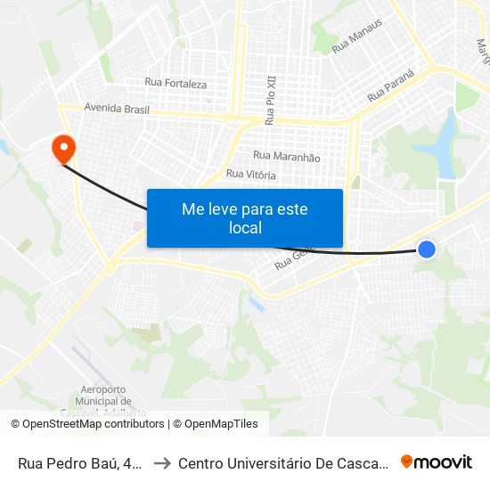 Rua Pedro Baú, 403 to Centro Universitário De Cascavel map