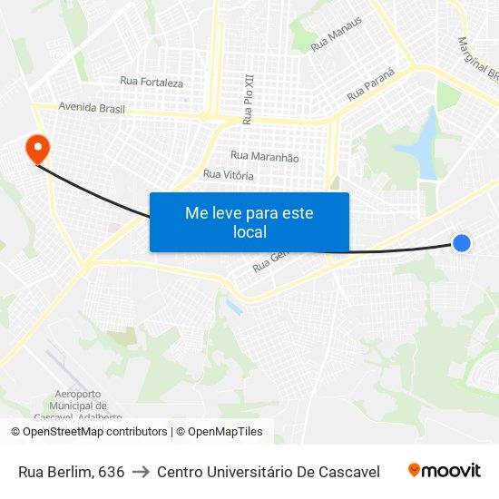 Rua Berlim, 636 to Centro Universitário De Cascavel map
