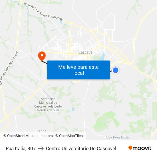 Rua Itália, 807 to Centro Universitário De Cascavel map